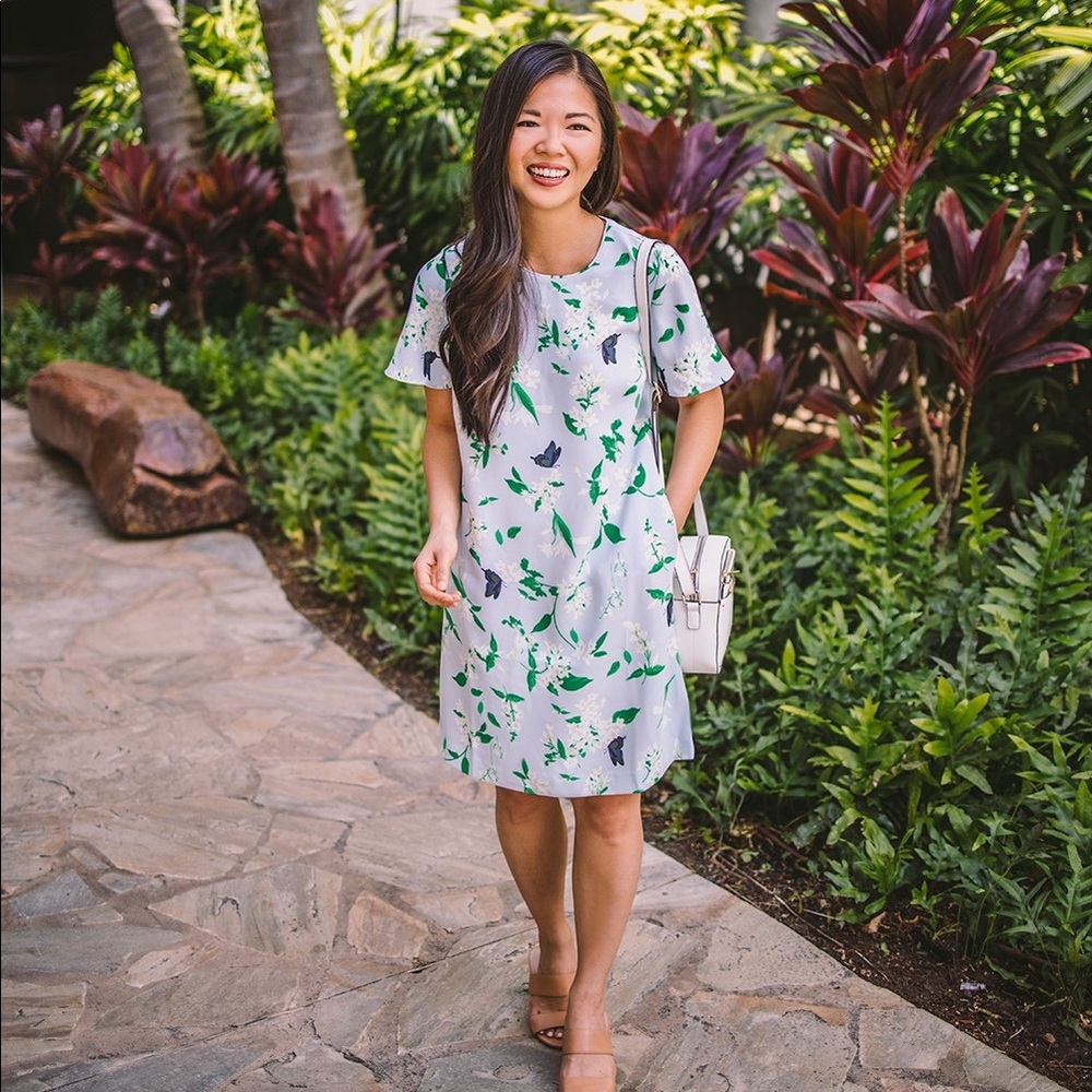 Blue Floral Short Sleeve Dress